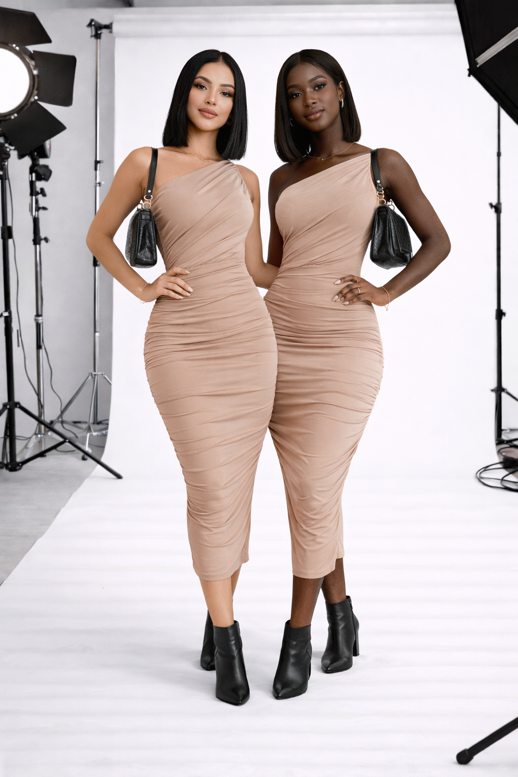 Asymmetrical Draped Midi Dress