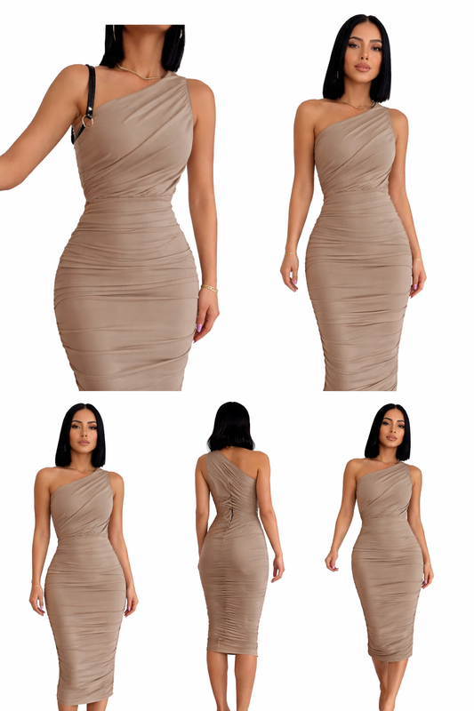 Vestido Midi Assimétrico Drapeado